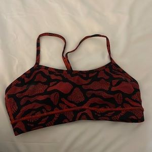 Red and black multi print lululemon sports bra